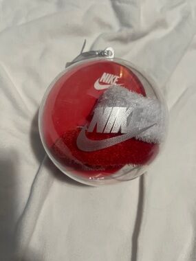 Nike Red and White Logo Holiday Ornament Ball Newborn Baby Booties
